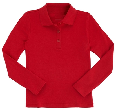 Wholesale Girls Long Sleeve Knit Polo with Picot Collar in Red