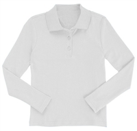 Wholesale Girls Long Sleeve Knit Polo with Picot Collar in White