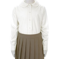 Wholesale Girl's Long Sleeve Peter Pan Collar Blouse Uniform Shirt in White by Size
