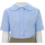 Wholesale Girl's Short Sleeve Peter Pan Collar Blouse Uniform Shirt in Blue by Size