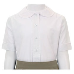 Wholesale Girl's Short Sleeve Peter Pan Collar Blouse Uniform Shirt in White by Size