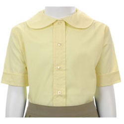 Wholesale Girl's Short Sleeve Peter Pan Collar Blouse Uniform Shirt in Yellow by Size
