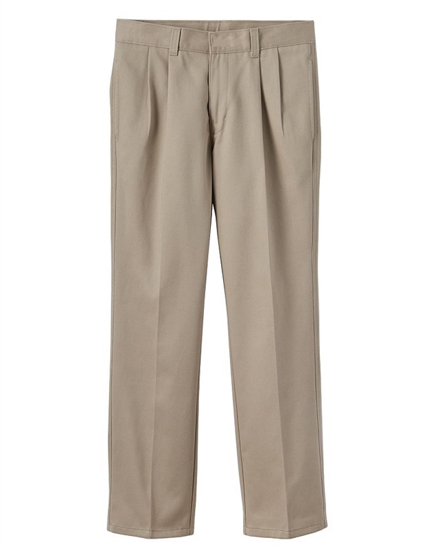 Young Men's School Uniform Twill Pleated Pants with Double Knee in Khaki