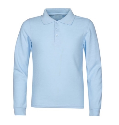 Wholesale Toddler Long Sleeve School Uniform Polo Shirt Light Blue
